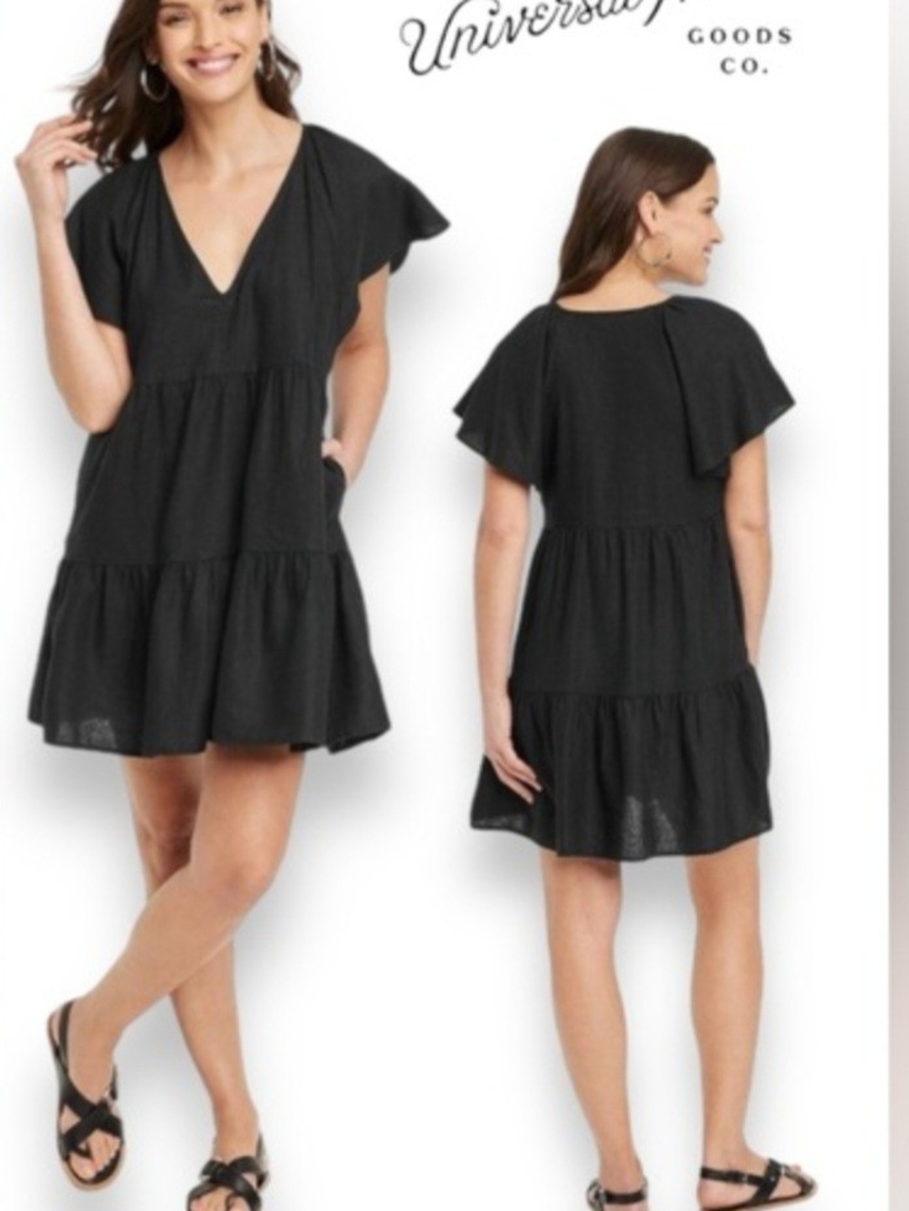 Universal Thread Black Tiered V-Neck Flutter Sleeves Mini Dress